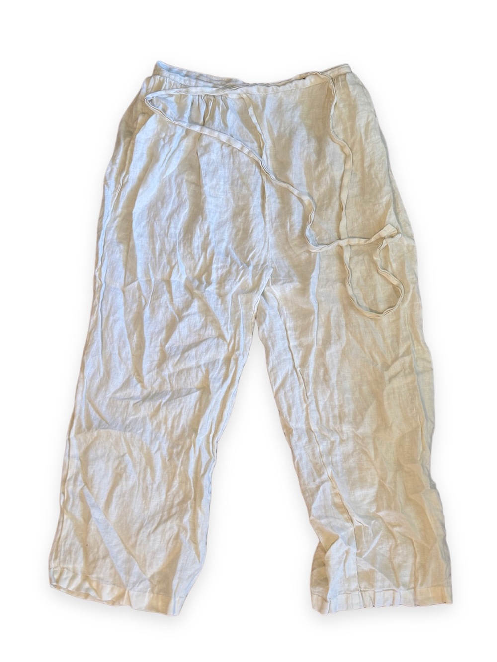 Black Crane Cream Linen Tie-Waist Pants